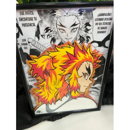 Cuadro de Madera Recortado Efecto Relieve Rengoku Kimetsu no Yaiba