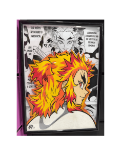 Cuadro de Madera Recortado Efecto Relieve Rengoku Kimetsu...