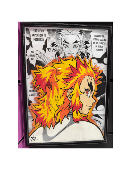 Cuadro de Madera Recortado Efecto Relieve Rengoku Kimetsu no Yaiba