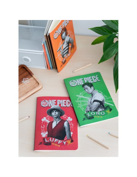 PACK 3 CUADERNOS A5 ONE PIECE NETFLIX - MONKEY D. LUFFY, RORONOA ZORO Y NAMI