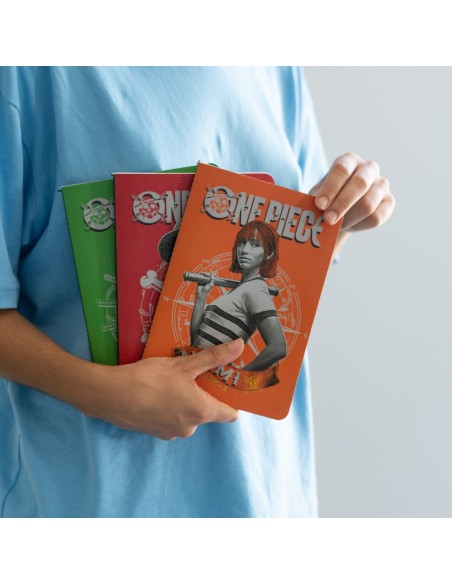 PACK 3 CUADERNOS A5 ONE PIECE NETFLIX - MONKEY D. LUFFY, RORONOA ZORO Y NAMI
