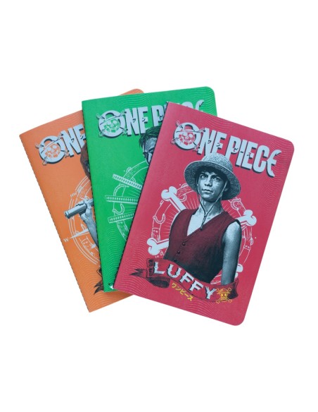 PACK 3 CUADERNOS A5 ONE PIECE NETFLIX - MONKEY D. LUFFY, RORONOA ZORO Y NAMI